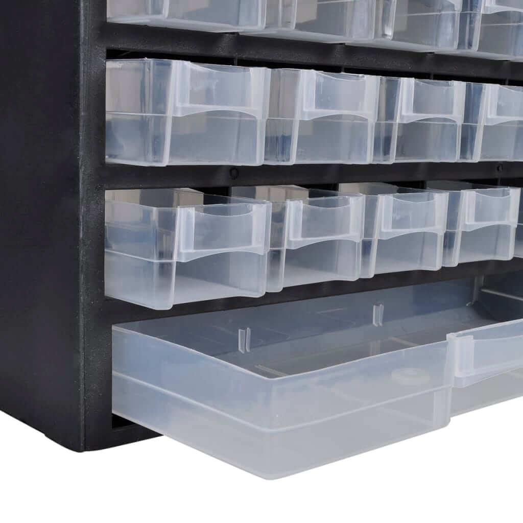 41-drawer plastic storage cabinet tool box with transparent drawers for organizing small items and accessories.