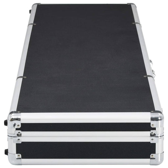 Durable black gun case with aluminium trimming, measuring 134x35x12 cm, ideal for secure storage and transport.