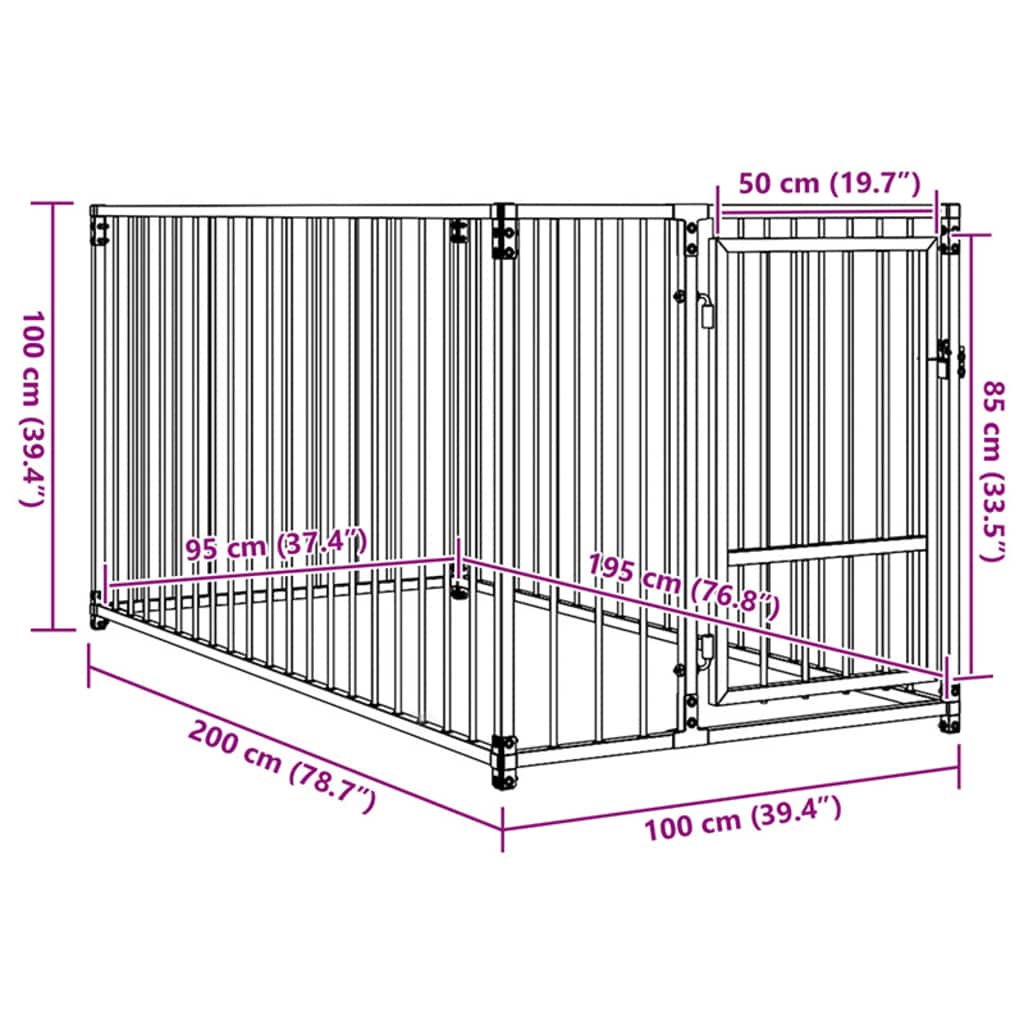 Outdoor Dog Kennel 100x200x100 cm dimensions diagram showing measurements and design layout.