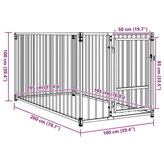 Outdoor Dog Kennel 100x200x100 cm dimensions diagram showing measurements and design layout.