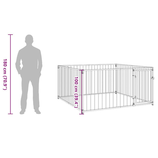Diagram showing size comparison of Outdoor Dog Kennel 200x200x100 cm with man for scale.