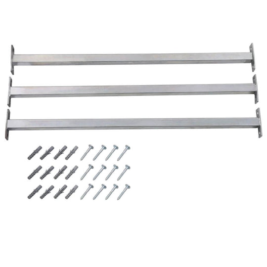 Adjustable security window bars set with three galvanised steel bars and mounting screws for enhanced property protection.