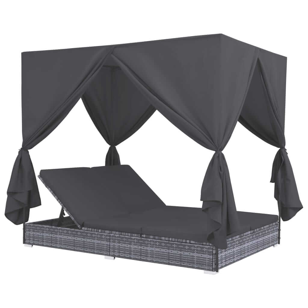 Outdoor Lounge Bed with Curtains Poly Rattan , Furniture -> Outdoor Furniture -> Outdoor Beds