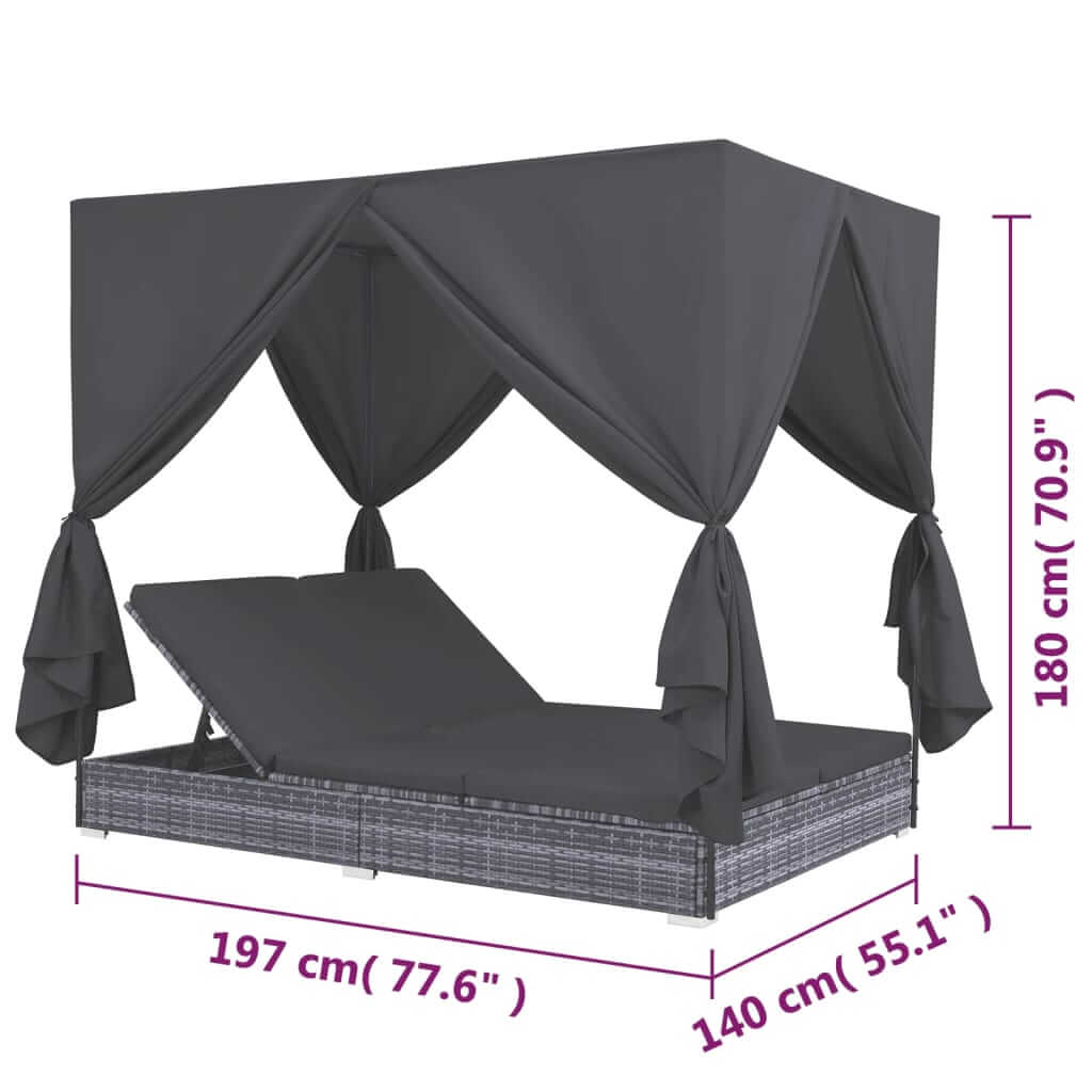 Outdoor Lounge Bed with Curtains Poly Rattan , Furniture -> Outdoor Furniture -> Outdoor Beds