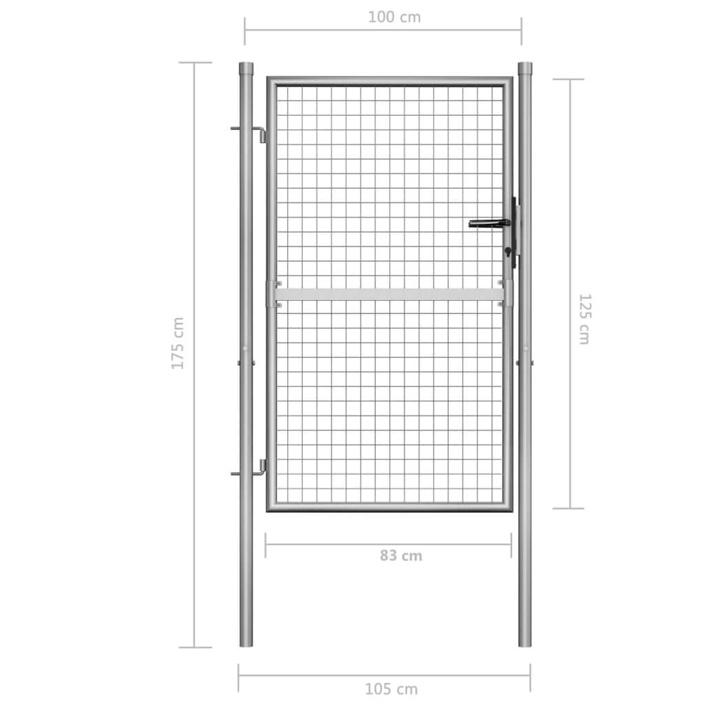 Galvanised steel garden gate dimensions 105x175 cm, featuring a durable grid design and secure locking mechanism.