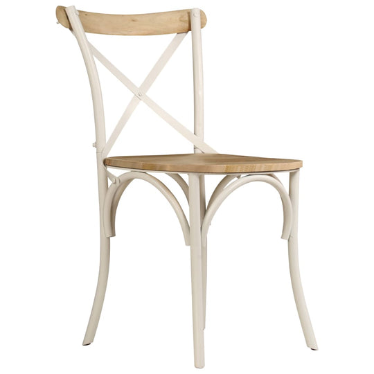 Cross chair in white solid mango wood with steel frame, perfect for dining or outdoor furniture. Stylish and durable design.