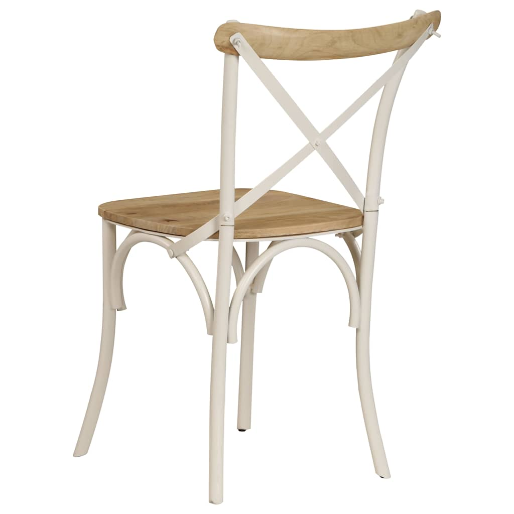 Cross chair in white solid mango wood with steel frame, featuring an antique-style design for dining or lounge settings.