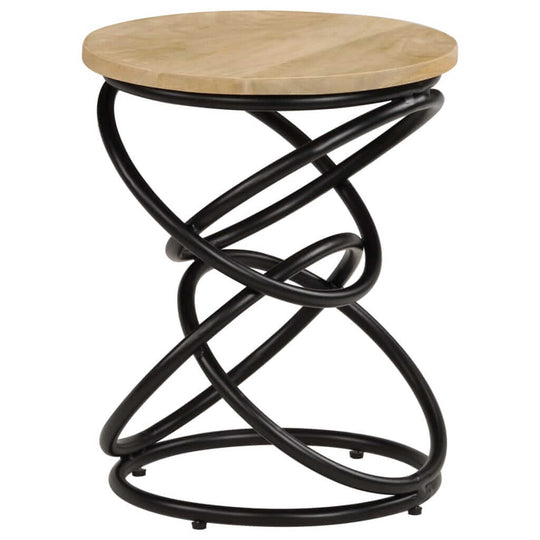 Antique-style end table made of solid mango wood and an iron frame, perfect for living room or as outdoor furniture.