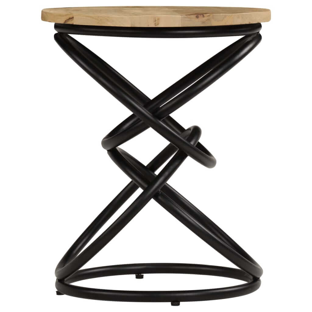 Antique-style end table with solid mango wood top and black iron twisted base, perfect for living room or lounge use.