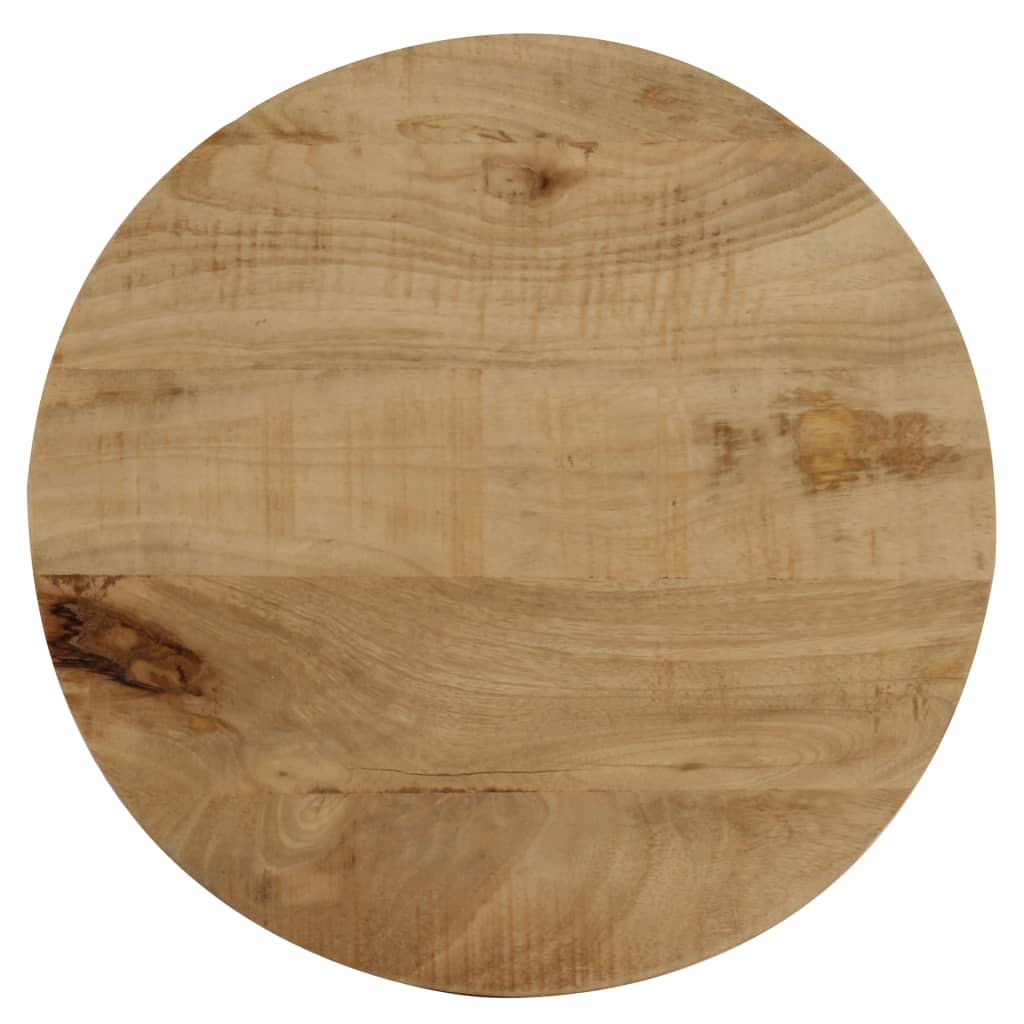 Solid mango wood round table top, showcasing natural grain and texture for vintage furniture design.