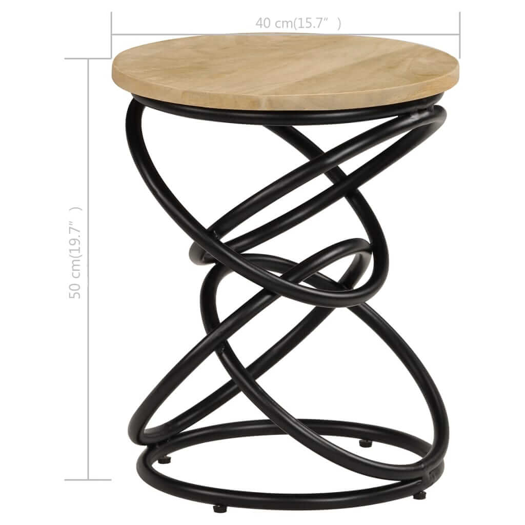 Solid mango wood end table with black iron frame, 40x50 cm, perfect for living room or outdoor use, vintage style.