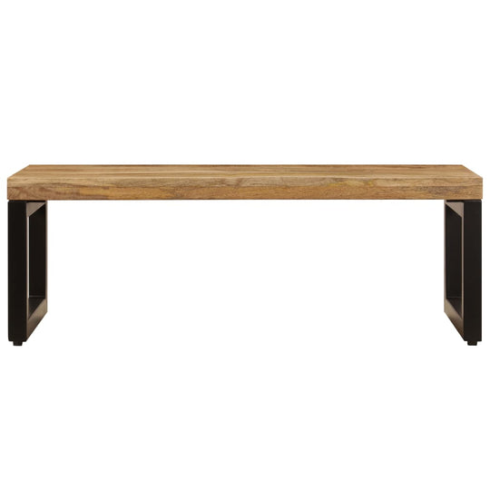 Coffee table made of solid mango wood and steel, functional for dining or office use, stylish design for outdoor and lounge settings.