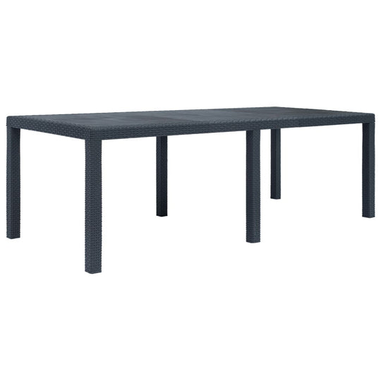 Garden table in anthracite color, rattan look design, 220x90x72 cm, perfect for outdoor dining and al fresco settings.