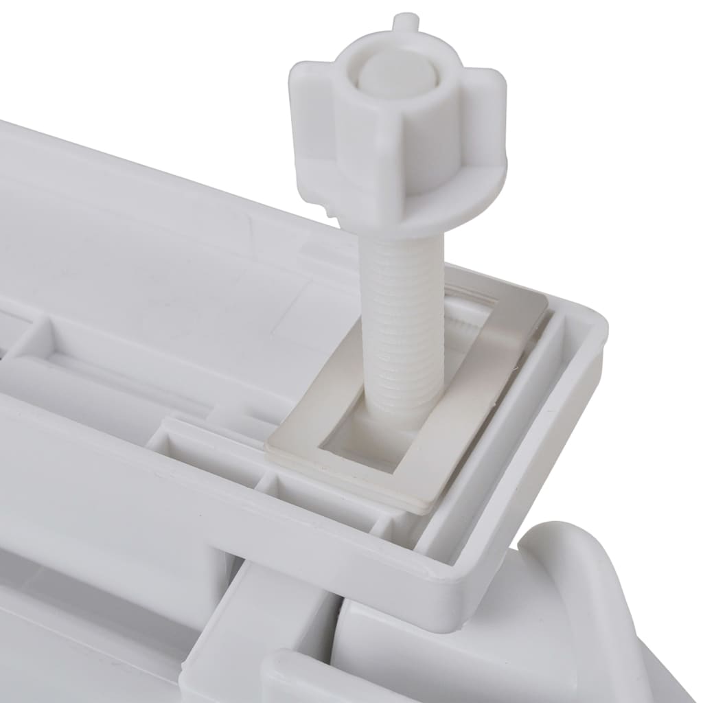 Close-up of a soft-close toilet seat hinge mechanism for easy installation and durability in white plastic design.