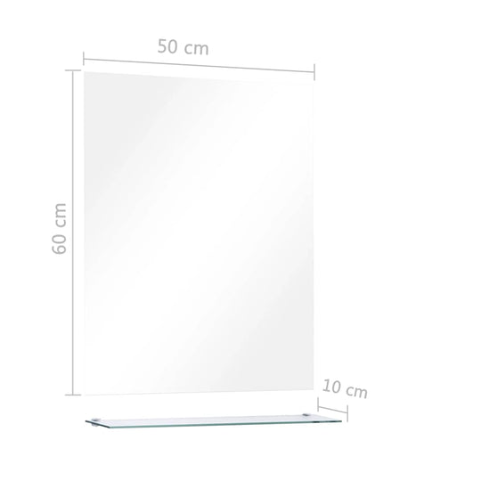 Wall mirror with shelf, 50x60 cm, made of tempered glass, ideal for modern bathroom or living room decor.