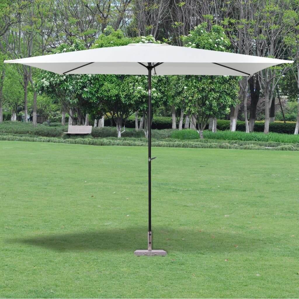 Outdoor 3-meter parasol in a garden setting, providing shade for lounge furniture and enhancing outdoor aesthetics.