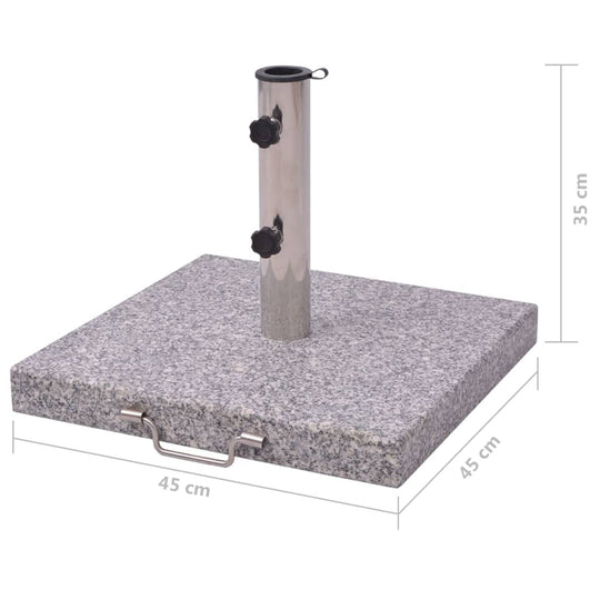 Parasol stand made of polished granite and stainless steel, measuring 45 cm with a weight of 29 kg, ideal for outdoor furniture.