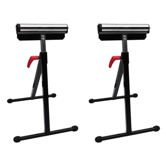 Set of 2 Adjustable Roller Stands for supporting lengthy workpieces with bench saws and planers.
