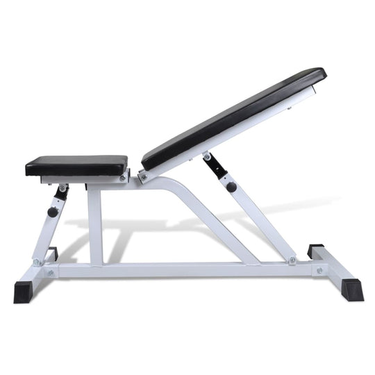 Adjustable fitness weight bench in side view, designed for home workouts and optimal comfort. Ideal for various exercises.