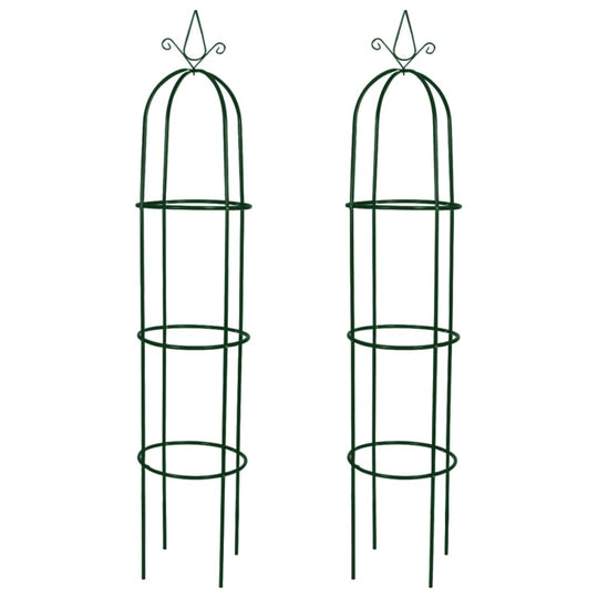 Set of 2 green garden arch towers, perfect for supporting climbing plants and enhancing outdoor decor. Durable iron construction.