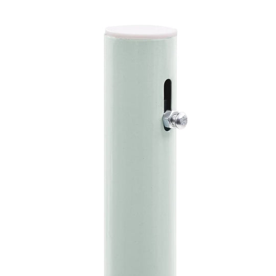 Vertical pole with a metal bolt for patio terrace side awning assembly, part of outdoor furniture set.