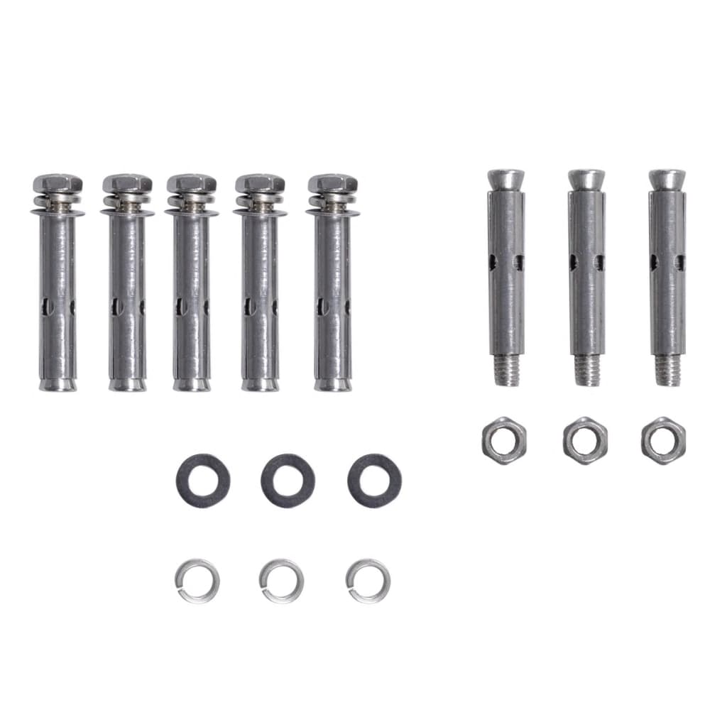 Outdoor furniture assembly hardware set with bolts, washers, and nuts