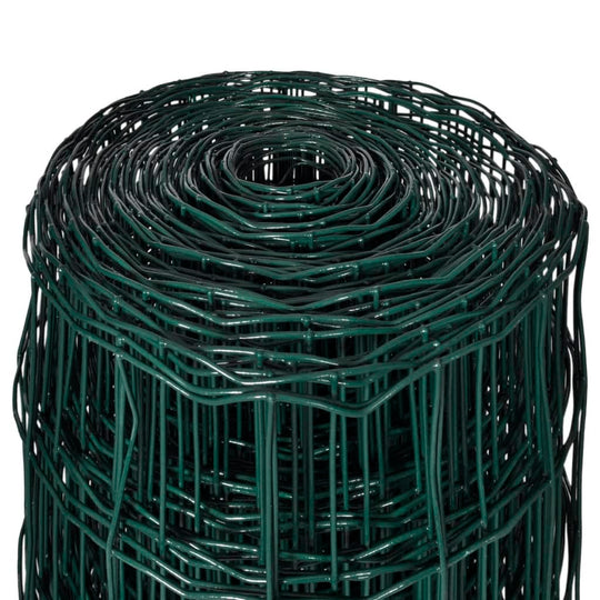 Rolled green PVC-coated euro fence wire for durable outdoor fencing and decoration.