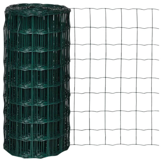 Euro fence steel roll with greenish black PVC coating, showcasing durability for garden and poultry protection.