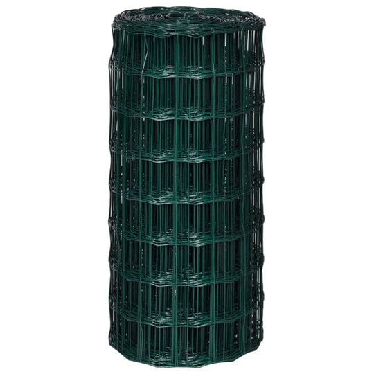 Green euro fence roll 25x0.8 m, durable PVC-coated steel for outdoor use, ideal for gardens and animal protection.