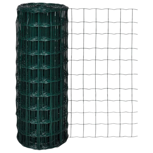 Euro fence steel roll with green PVC coating and wire mesh for garden protection and decoration.