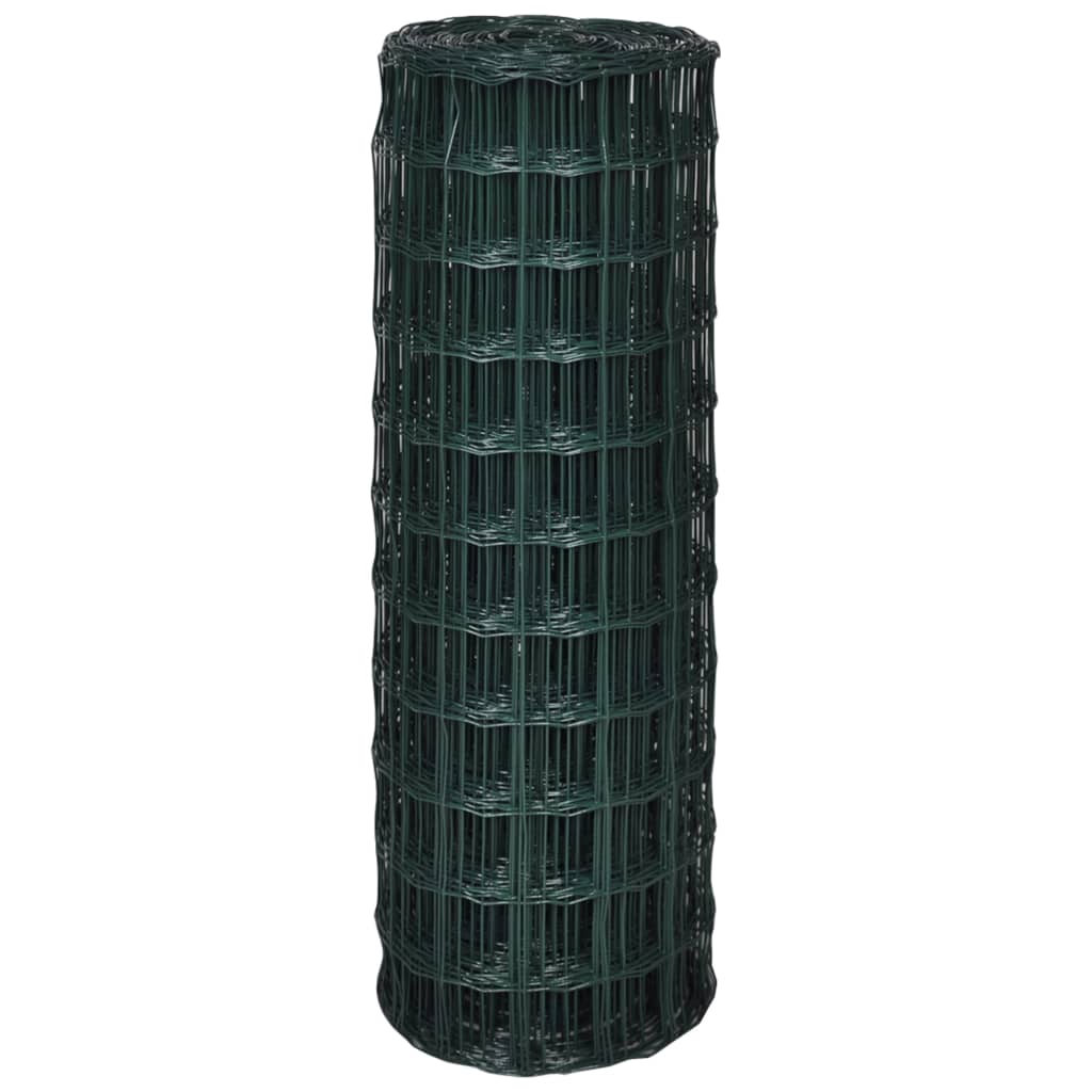 Euro Fence Steel roll covered in green PVC for outdoor decoration and protection in gardens and farms.