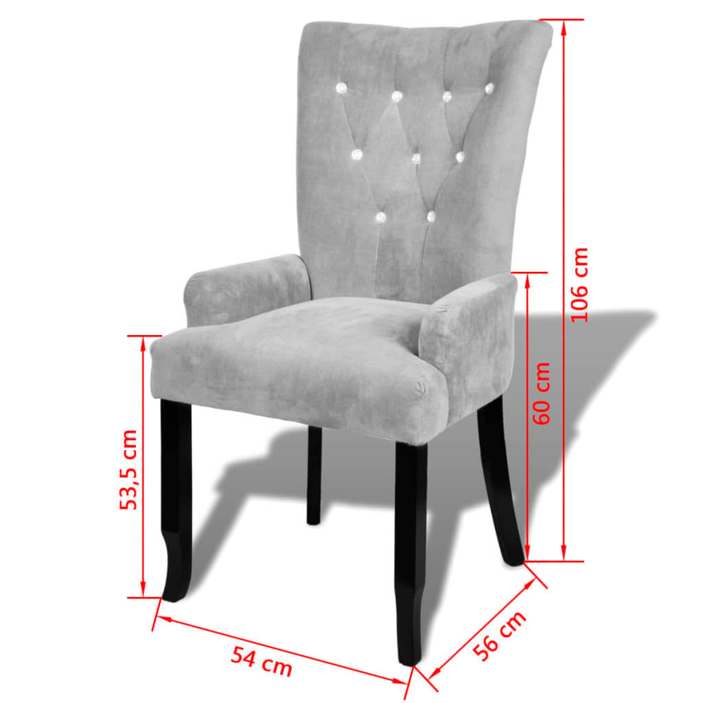 Elegant silver velvet armchair with button detailing, perfect for lounge or outdoor furniture, measuring 106 cm in height.