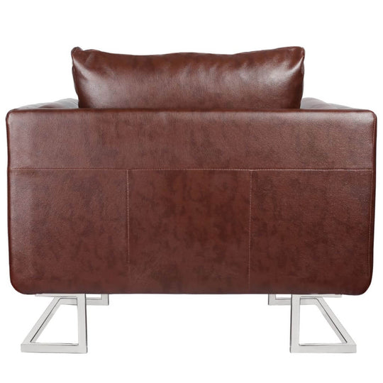 Cube Armchair with Chrome Feet Brown Faux Leather