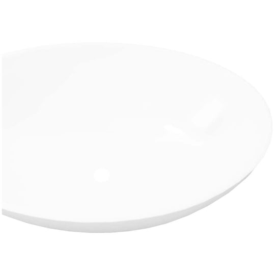 Luxury oval-shaped white ceramic basin, high gloss finish, ideal for modern bathroom design and style.