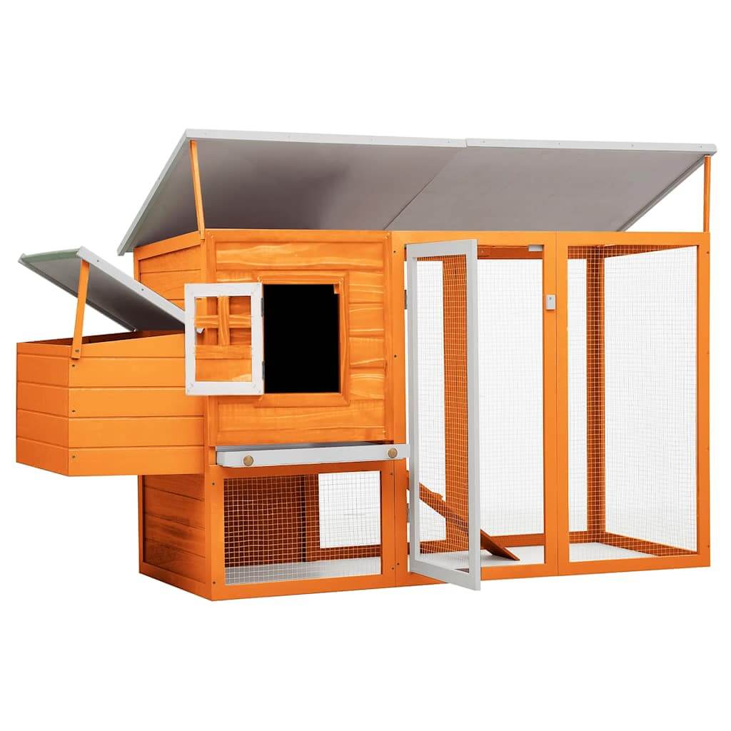 Outdoor Chicken Cage Hen House with Egg Cage Wood featuring waterproof roof and iron wire mesh for ventilation.