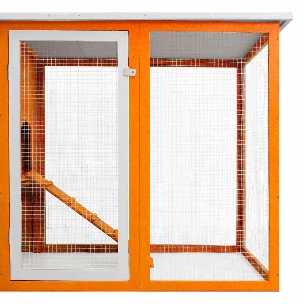 Outdoor Chicken Cage Hen House with Egg Cage Wood featuring orange wooden structure and mesh, ideal for backyard poultry housing.