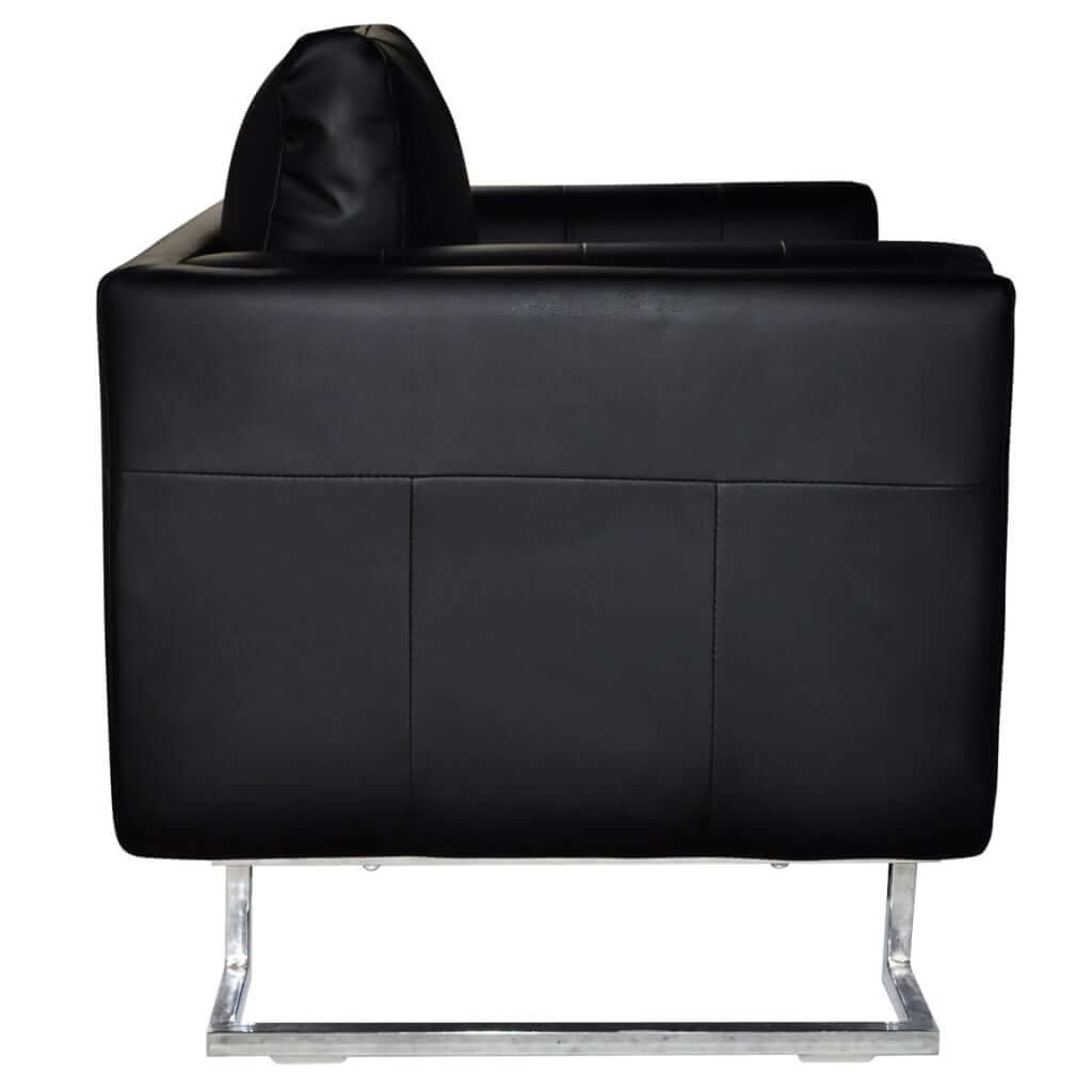 Cube Armchair with Chrome Feet Black Faux Leather