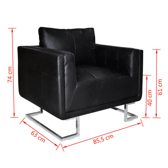 Cube Armchair with Chrome Feet Black Faux Leather