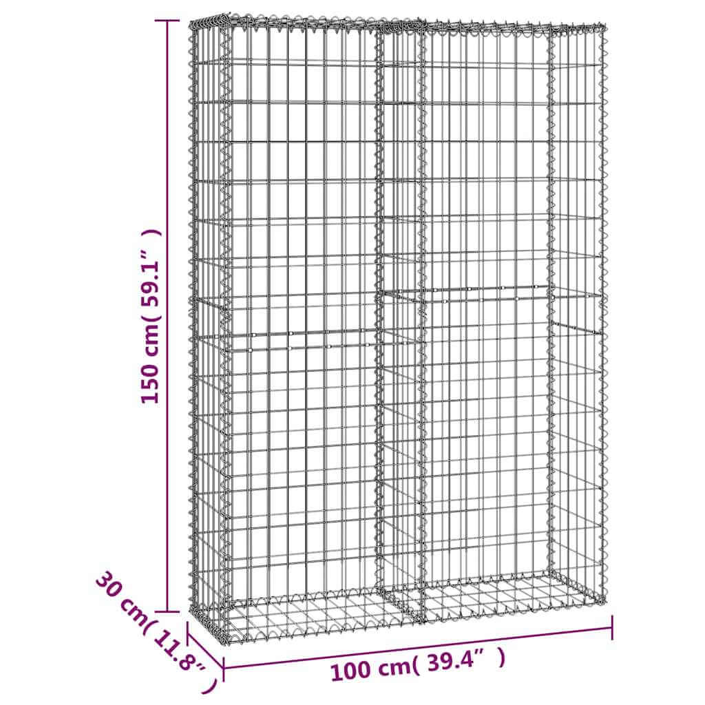 Gabion basket with lids, galvanized wire, 150x100x30 cm sturdy and durable for landscaping.