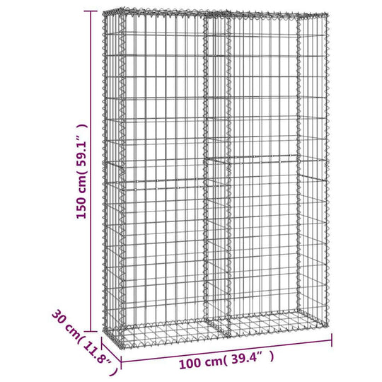 Gabion basket with lids, galvanized wire, 150x100x30 cm sturdy and durable for landscaping.