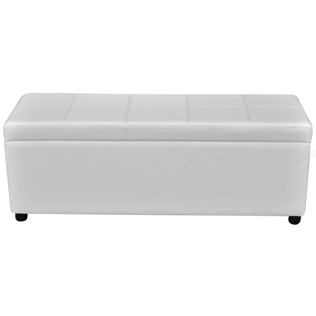 Long Wooden Storage Bench – Practical & Stylish Seating in white faux leather with storage compartment.