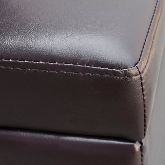 Close-up view of high-density cushion on Long Storage Bench – Wooden Seat with Storage | Modern Furniture UAE & Dubai, showing quality leather texture.