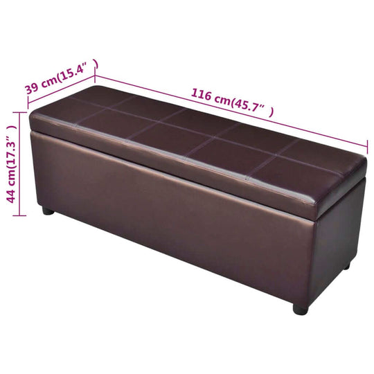 Long Storage Bench – Wooden Seat with Storage | Modern Furniture UAE & Dubai, brown padded bench with dimensions labeled