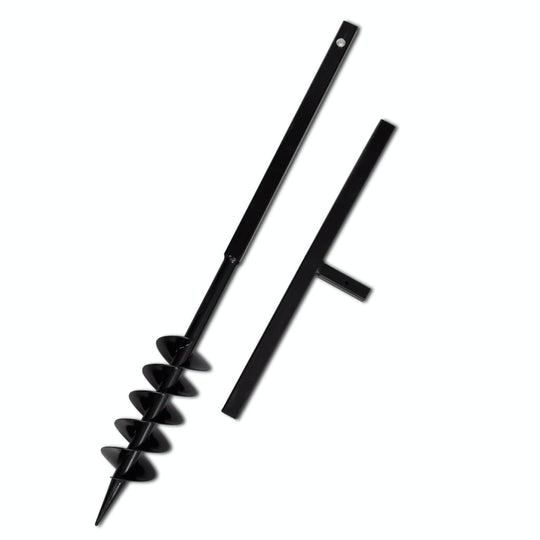 Ground drill with handle and auger bit, 100 mm, black steel, ideal for planting and aerating soil outdoors.