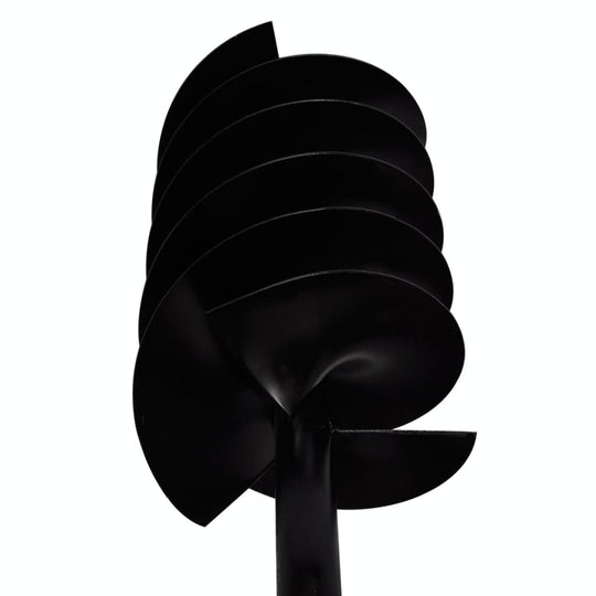 Black steel ground drill auger bit with three spirals designed for efficient hole digging and soil aeration.