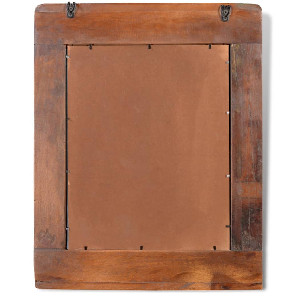 Back view of a rustic wood picture frame with hooks and brown backing, suitable for hanging on walls.