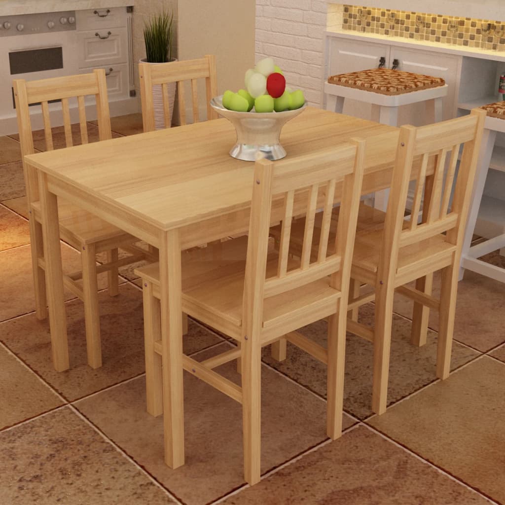 Dining Set 5 Pieces Pine Wood Natural , Furniture -> Furniture Sets -> Kitchen & Dining Furniture Sets , Chairs -,Furniture -,Furniture Sets -,Kitchen & Dining -,Kitchen & Dining Furniture Sets,Kitchen & Dining Room Chairs,Kitchen & Dining Room Tables,new