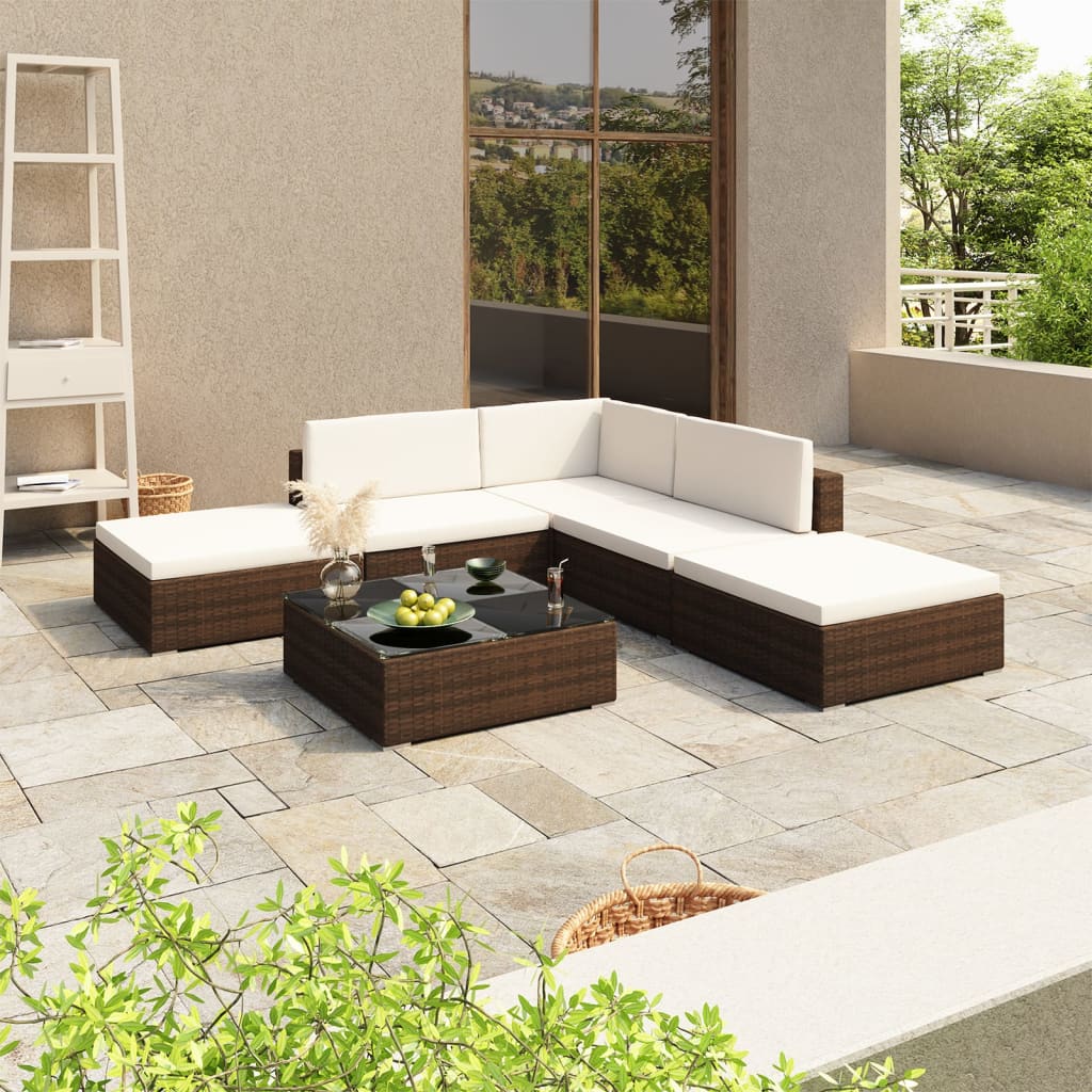 6 Piece Garden Lounge Set with Cushions Poly Rattan , Furniture -> Outdoor Furniture -> Outdoor Furniture Sets , Durable,eligant,Furniture -,Home & Garden -,Modern Design,new-305021,Outdoor Furniture -,Outdoor Furniture Sets