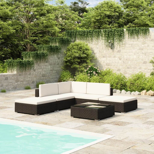 6 Piece Garden Lounge Set with Cushions Poly Rattan