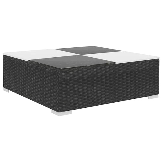  Piece Garden Lounge Square synthetic rattan coffee table with black and white top, ideal for outdoor furniture in gardens or patios.